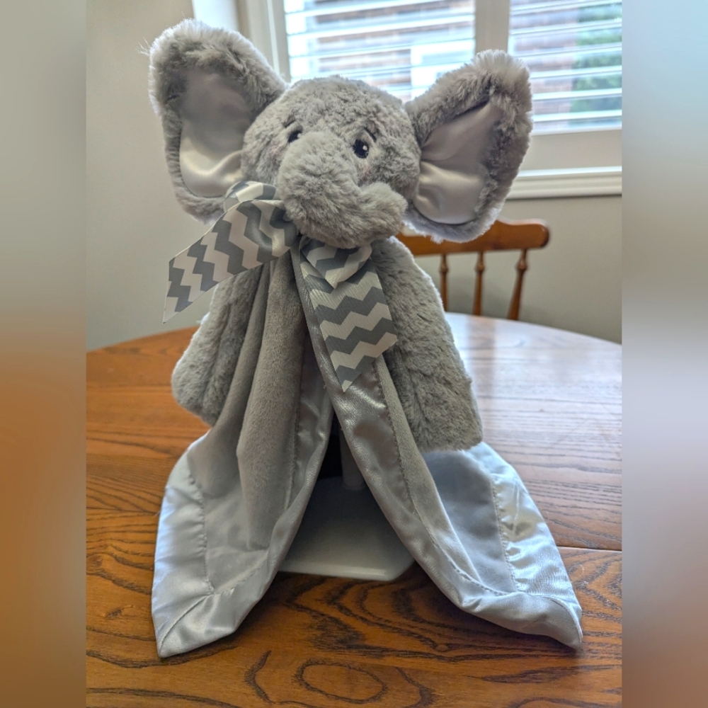 Bearington Baby Elephant Satin Grey Plush Baby Security Blanket Lovey